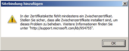 In der Zertifikatskette fehlt mindestens ein Zwischenzertifikat
