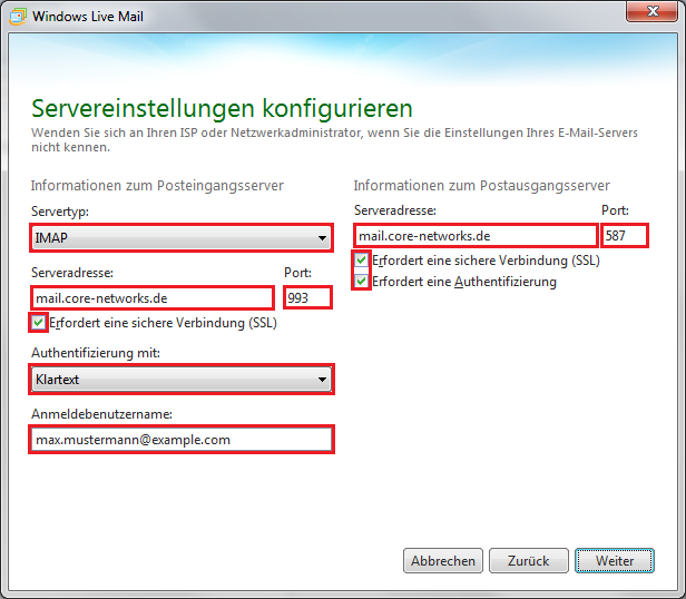 Windows Live Mail E-Mail-Konto Einrichten Screenshot 3